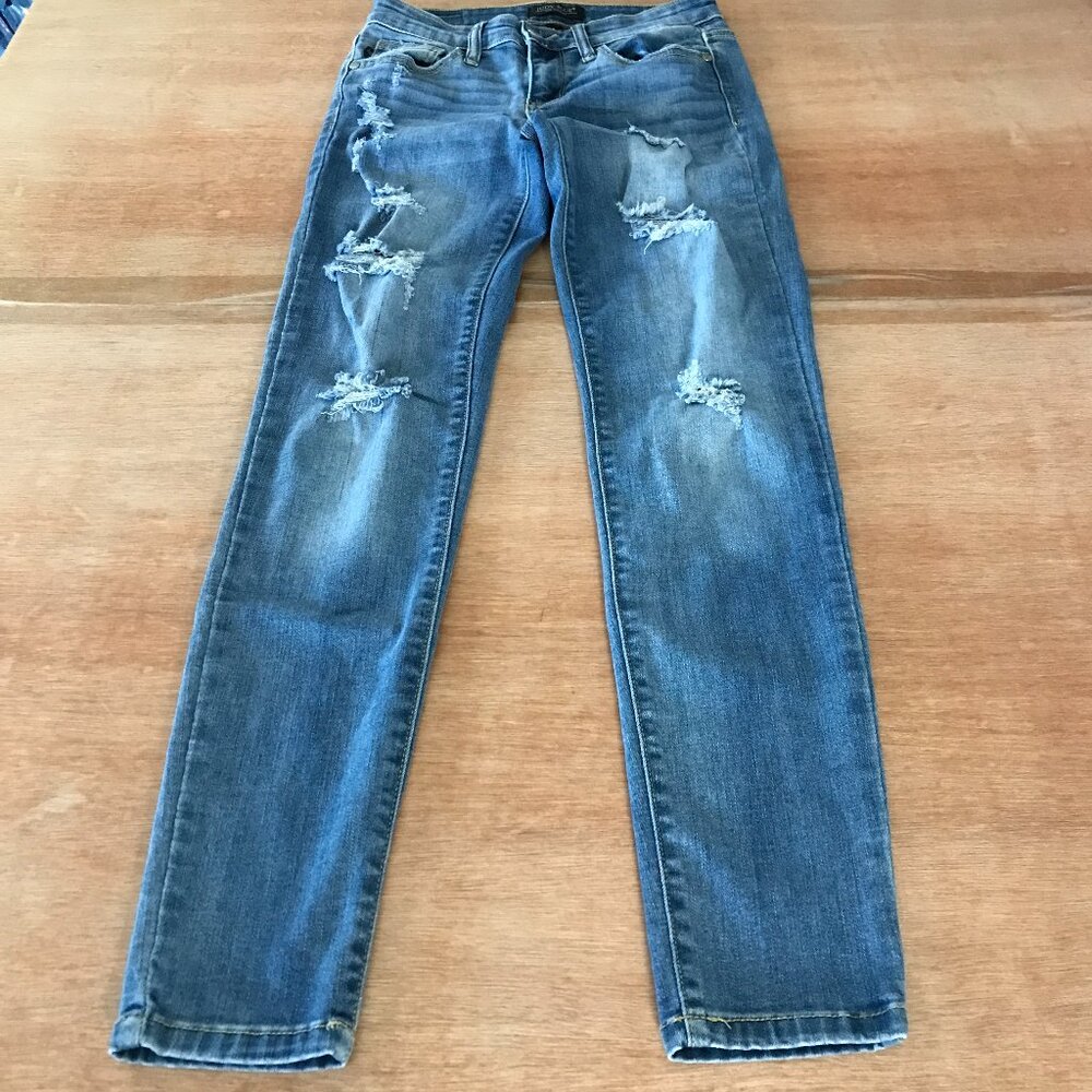 Judy Blue Skinny Fit Jeans Women 3/26 Blue Mid Rise Distressed Medium Wash